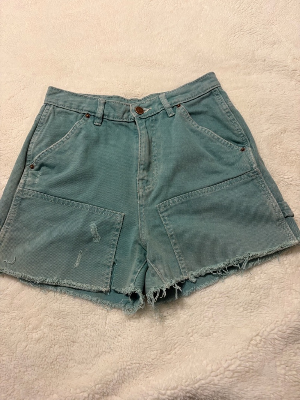 BDG Teal High-Rise Utility Denim Shorts